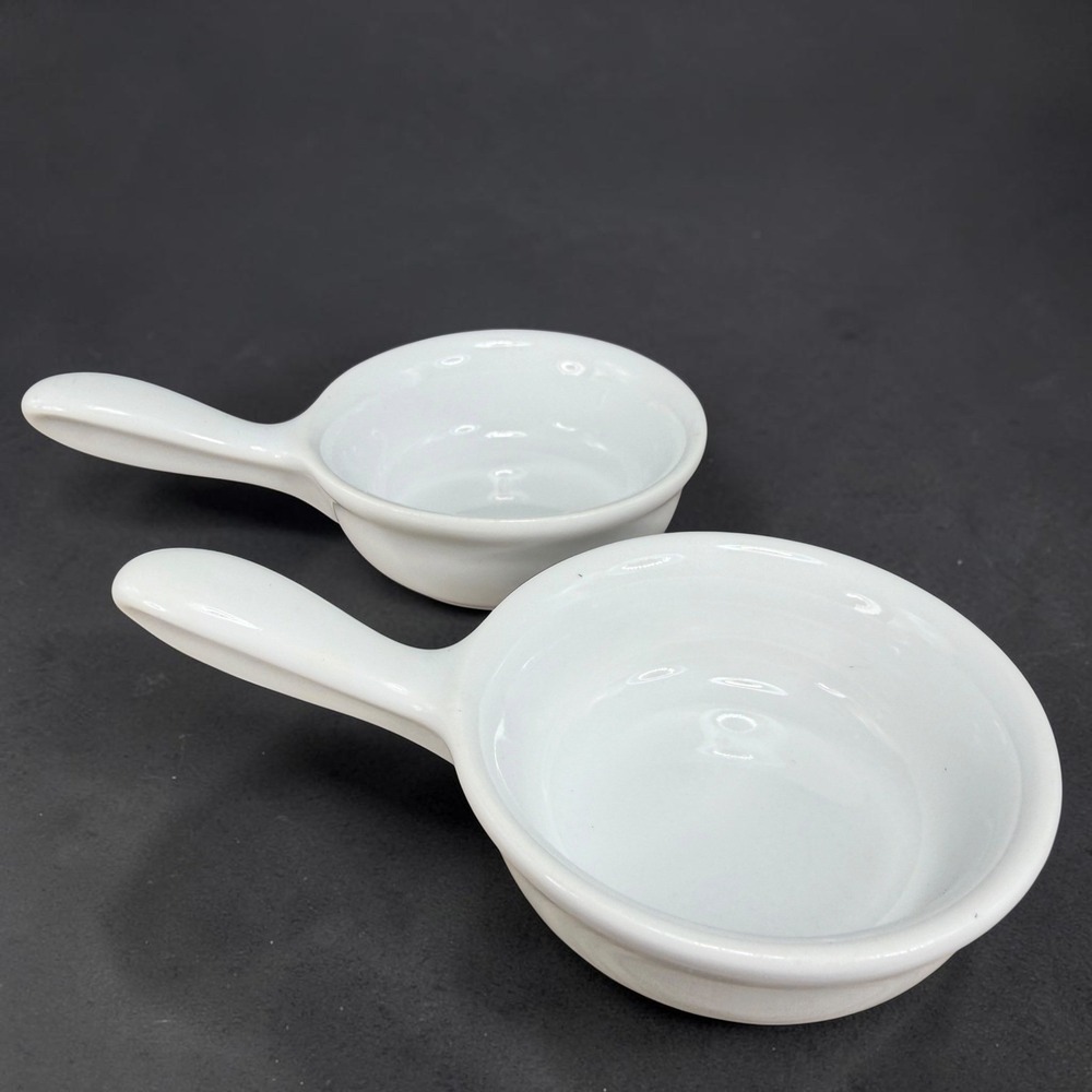 Revol France White Porcelain Single Handle Ramekins Set of 2‎ Individual Dishes